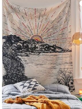 Urban Outfitters Embroidered Sunrise Landscape Tapestry